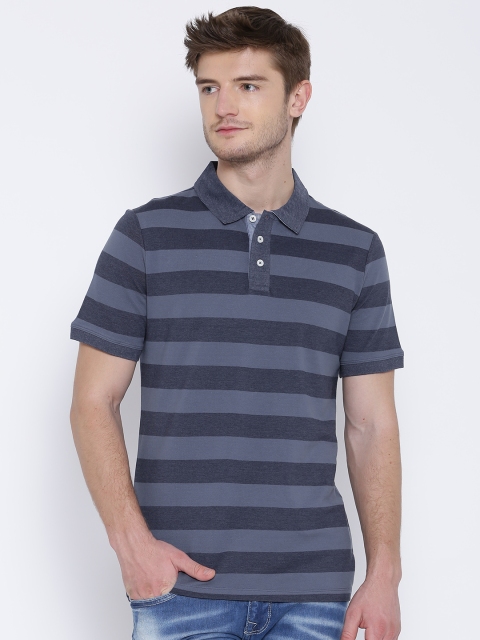 

H.E. by MANGO Blue Striped Polo T-shirt