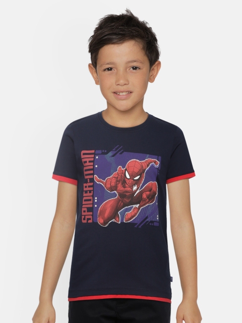 

Jack & Jones Boys Navy Blue Marvel Spiderman Organic Cotton Printed Round Neck T-shirt