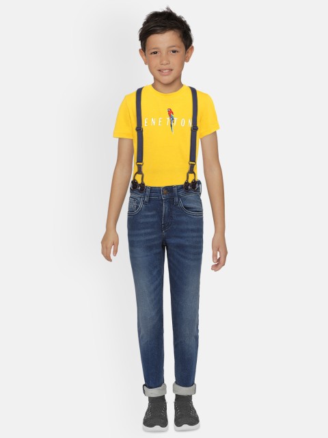 

Jack & Jones Boys Blue Skinny Fit Low-Rise Clean Look Stretchable Jeans with Suspenders
