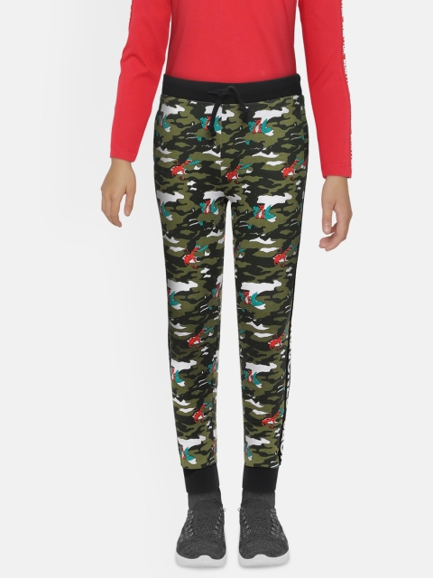 

Jack & Jones Boys Olive Green & Black Camouflage Printed Pure Cotton Joggers