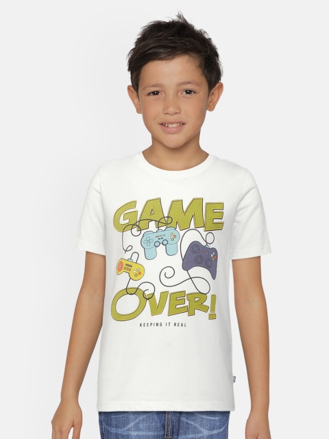 

Jack & Jones Boys White Printed Organic Cotton ADRAIN SS Round Neck T-shirt