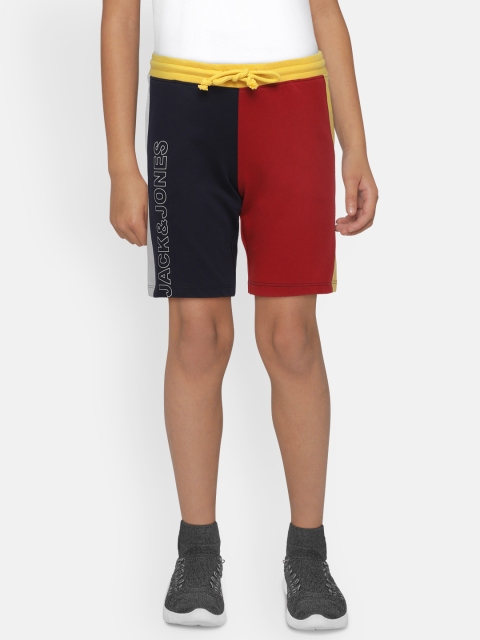 

Jack & Jones Boys Navy Blue & Red Colourblocked Slim Fit Regular Shorts