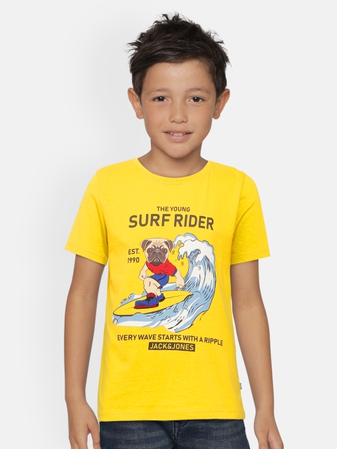 

Jack & Jones Boys Yellow Printed JJJR SURFER SS Round Neck T-shirt