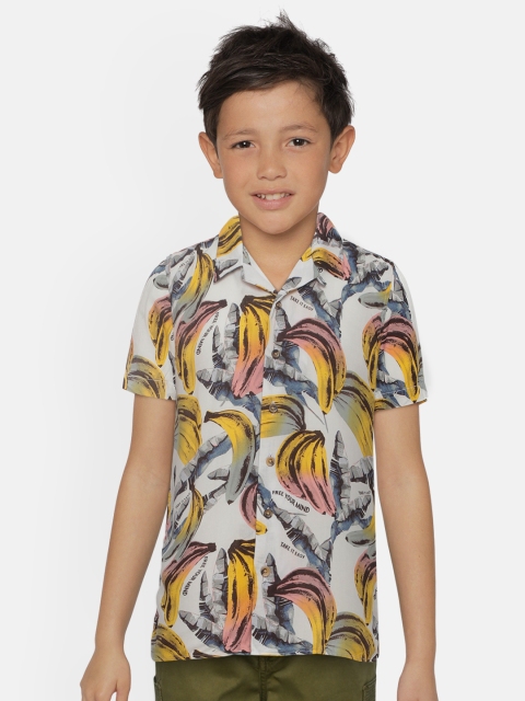 

Jack & Jones Boys White & Yellow Slim Fit Printed Casual Shirt