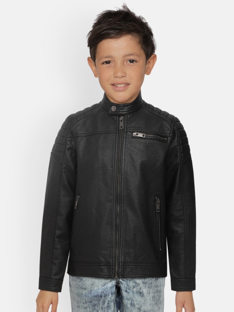 

Jack & Jones Boys Black Solid Biker Jacket