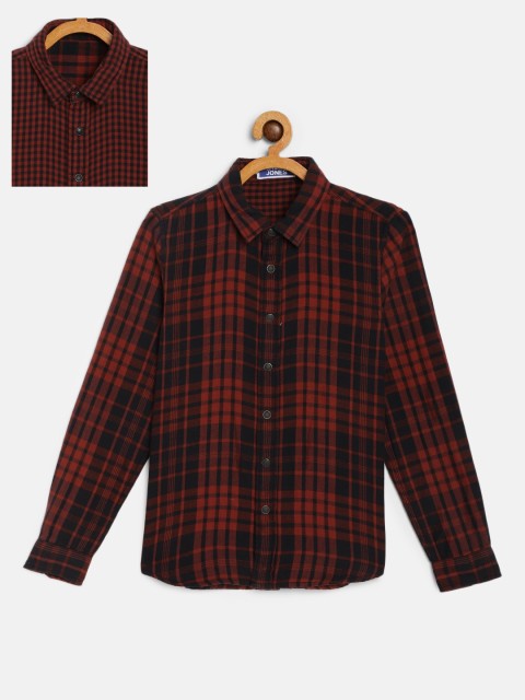 

Jack & Jones Boys Navy Blue & Red MARK REVERSIBLE Slim Fit Checked Cotton Casual Shirt