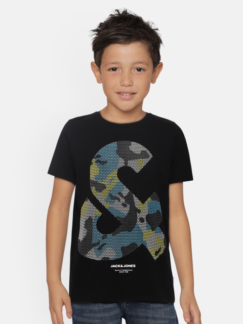 

Jack & Jones Boys Black Camouflage Printed JCO HOLO SS Round Neck T-shirt