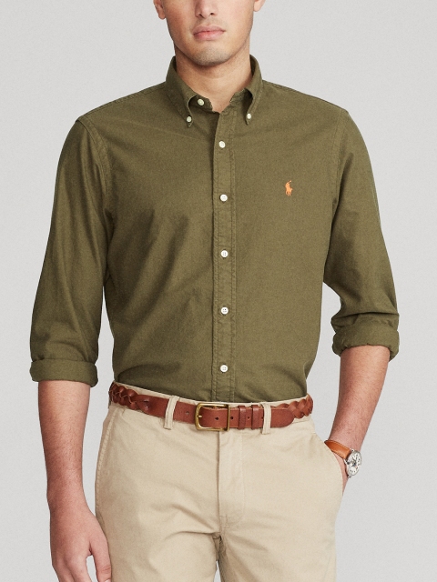 

Polo Ralph Lauren Men Olive Green Pure Cotton Slim Fit Solid Casual Shirt