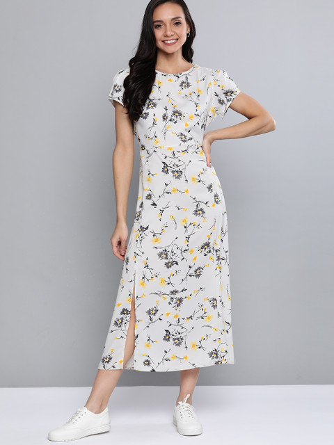 

Mast & Harbour Women Grey & Grey Floral Print A-Line Dress