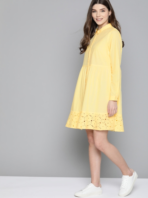 

Mast & Harbour Women Yellow Pure Cotton Solid Shirt Dress