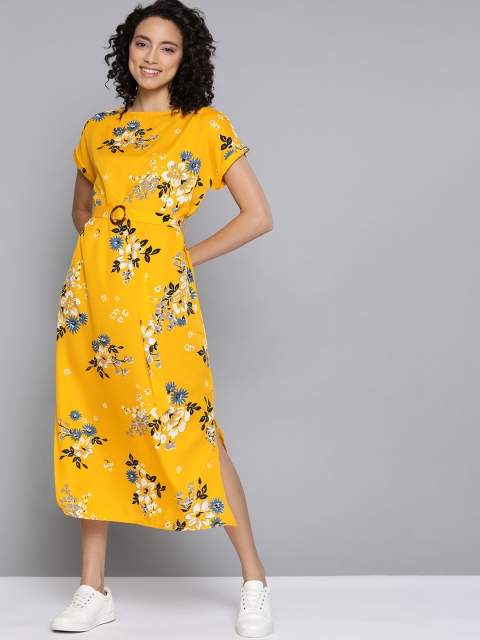 

Mast & Harbour Women Yellow & Blue Floral Print Shift Dress