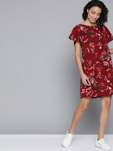 

Mast & Harbour Women Maroon Floral Print A-Line Dress