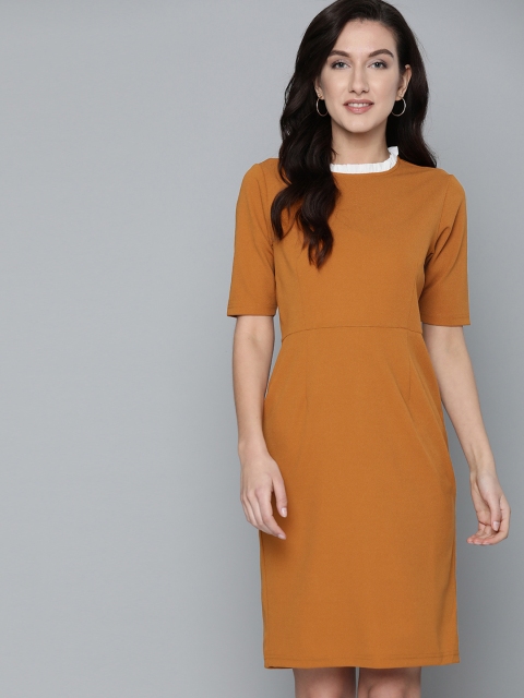 

Mast & Harbour Women Mustard Brown Solid Sheath Dress