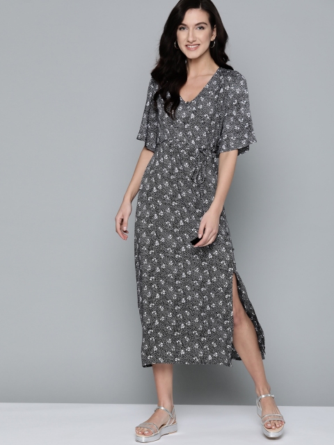 

Mast & Harbour Women Black & White Floral Printed Wrap Dress