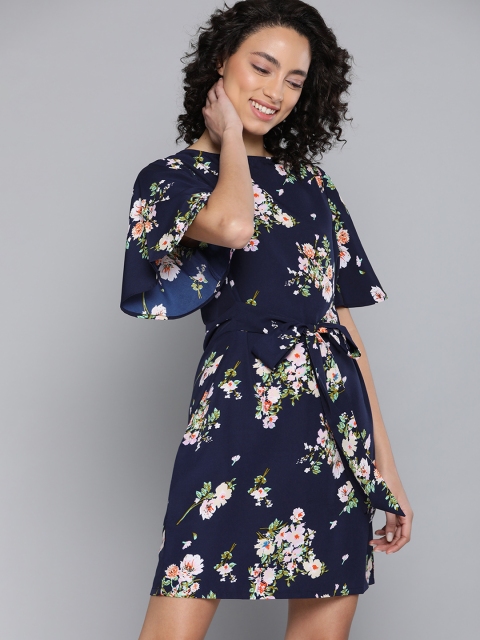 

Mast & Harbour Women Navy Floral Print A-Line Dress, Navy blue