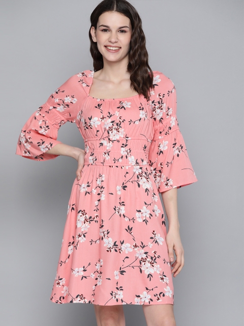 

Mast & Harbour Women Pink & White Floral Print Empire Dress