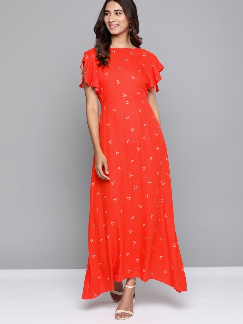 

Mast & Harbour Women Red & White Floral Print Maxi Dress