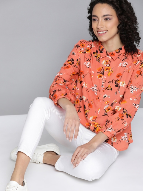 

Mast & Harbour Women Peach-Coloured Floral Print Casual Shirt