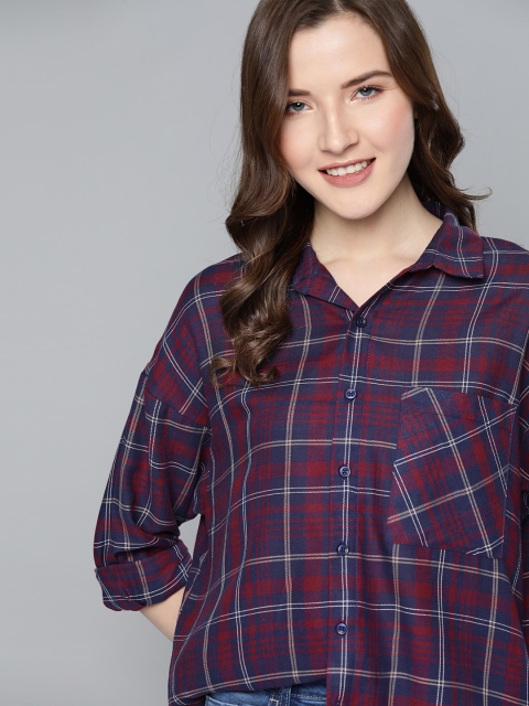 

Mast & Harbour Women Navy Blue & Red Regular Fit Checked Casual Shirt