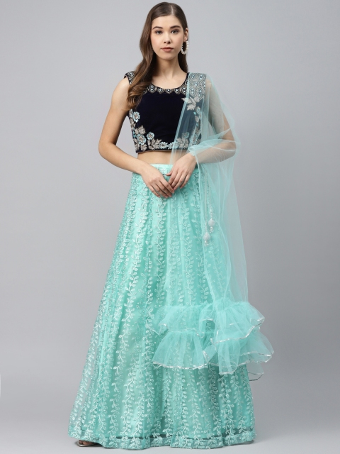 

Chhabra 555 Sea Green & Navy Blue Embroidered Made to Measure Lehenga & Blouse with Dupatta