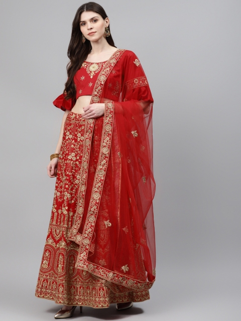 

Chhabra 555 Red Embroidered Semi-Stitched Lehenga & Unstitched Blouse with Dupatta