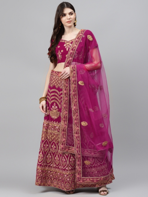 

Chhabra 555 Magenta & Gold-Toned Embroidered Semi-Stitched Lehenga & Unstitched Blouse with Dupatta