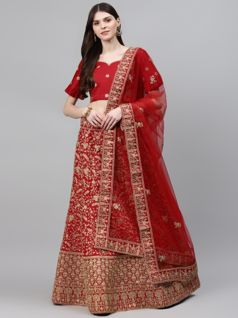 

Chhabra 555 Red Embroidered Semi-Stitched Lehenga & Unstitched Blouse with Dupatta