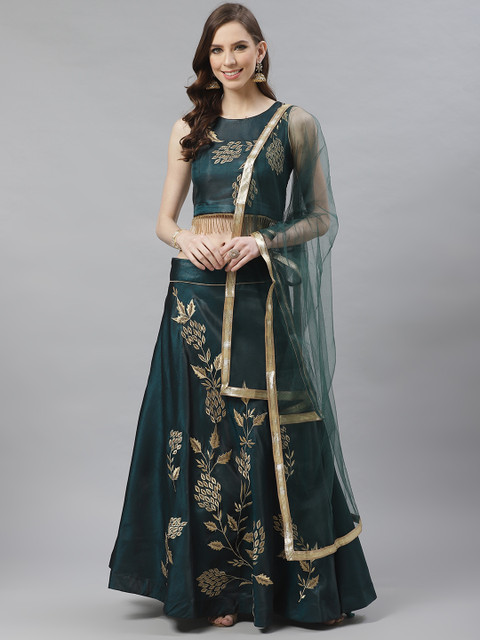 

Chhabra 555 Green & Golden Embroidered Made to Measure Lehenga & Blouse with Dupatta
