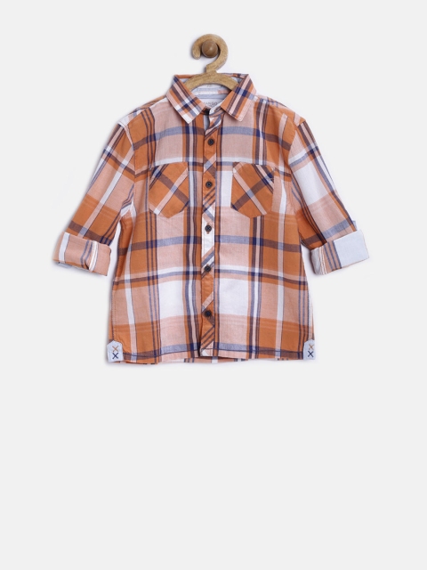 

MANGO Kids Boys Orange Checked Shirt