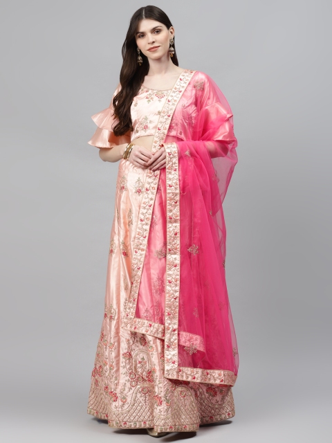 

Chhabra 555 Peach-Coloured & Gold-Toned Embroidered Semi-Stitched Lehenga & Unstitched Blouse with Dupatta