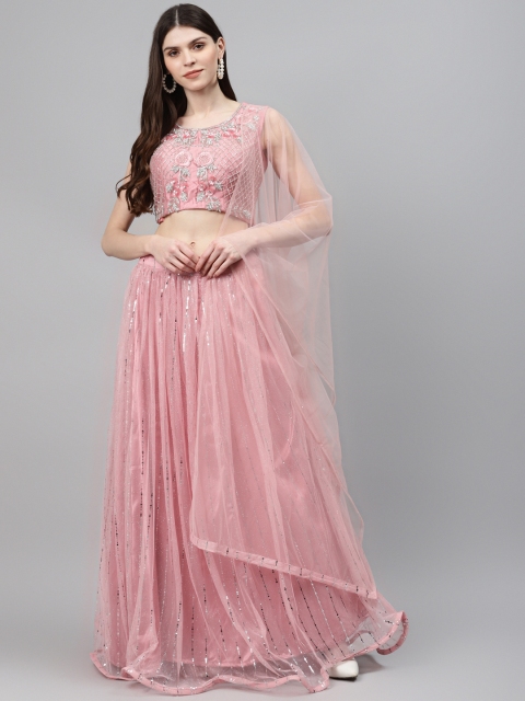 

Chhabra 555 Pink & Silver Embellished Made to Measure Lehenga & Blouse with Dupatta