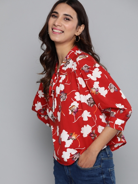 

Mast & Harbour Women Red & White Floral Printed Top