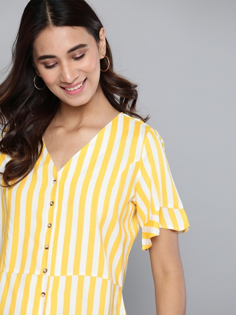 

Mast & Harbour Women Yellow & White Striped A-Line Top