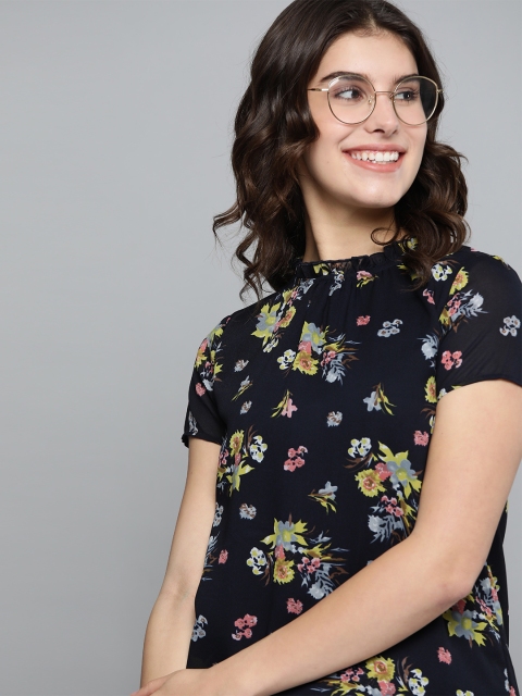

Mast & Harbour Women Navy Blue & Yellow Floral Printed Top
