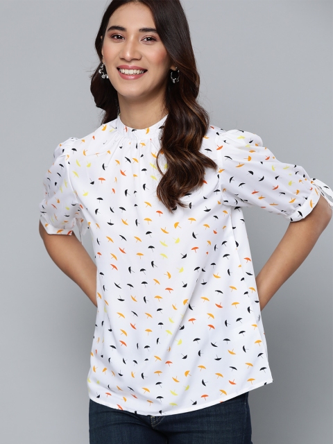 

Mast & Harbour Women Off-White & Black Printed Regular Top