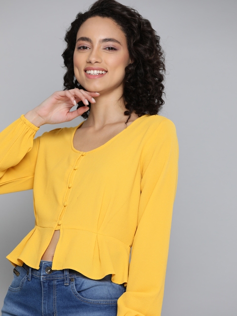

Mast & Harbour Women Yellow Solid A-Line Top