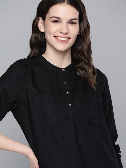 

Mast & Harbour Women Black Solid Shirt Style Top