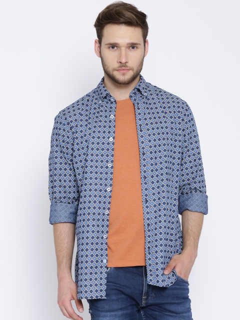 

H.E. by MANGO Blue Printed Slim Casual Shirt