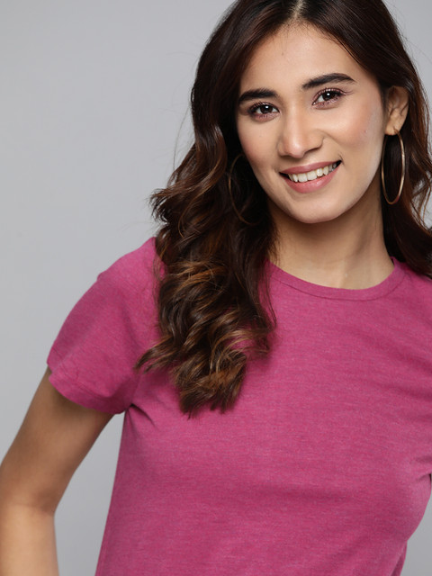 

Mast & Harbour Women Magenta Solid Round Neck T-shirt