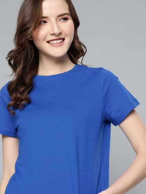 

Mast & Harbour Women Blue Solid Round Neck T-shirt