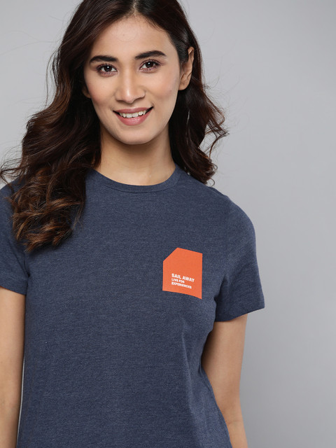 

Mast & Harbour Women Navy Blue Solid Round Neck T-shirt