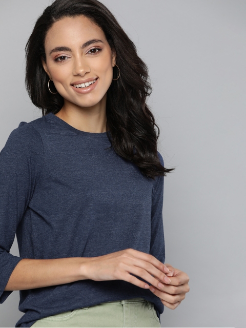 

Mast & Harbour Women Navy Blue Solid Round Neck T-shirt