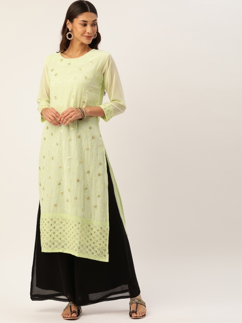 

CATCHY Women Green Embroidered Straight Kurta