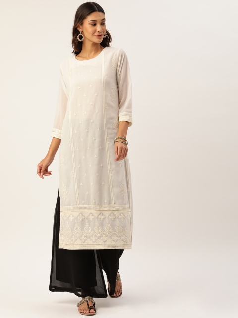 

CATCHY Women White Embroidered Straight Kurta
