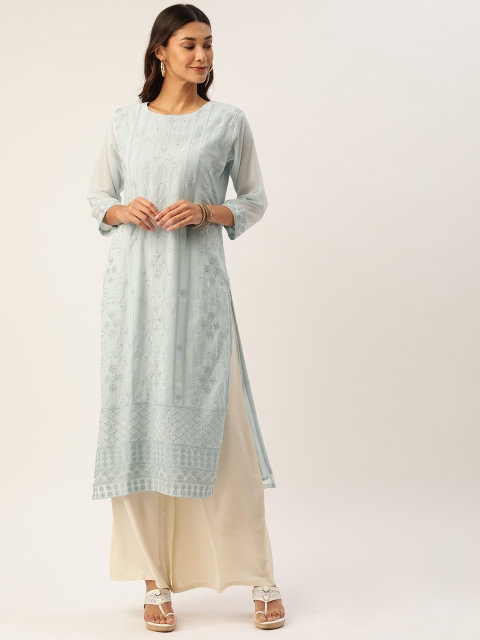 

CATCHY Women Blue Embroidered Straight Kurta