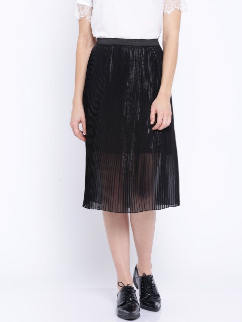 

MANGO Black Accordion Pleat Midi Skirt