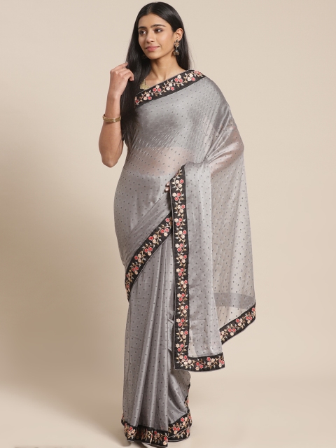 

SUTRAM Grey & Black Pure Georgette Woven Design Saree