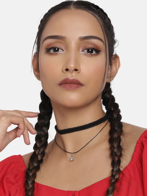 

DressBerry Black Double Strand Studded Pendant Choker Necklace