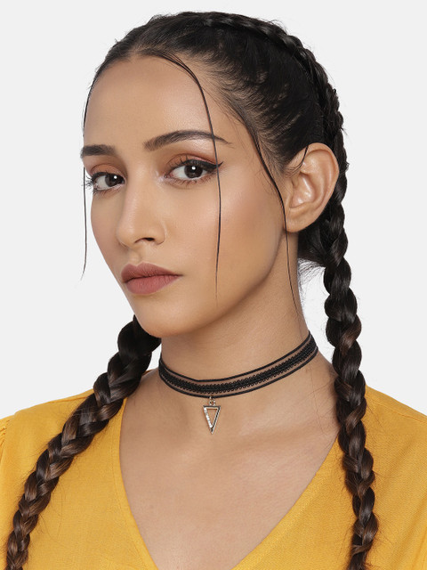 

DressBerry Black Triangular Studded Charm Choker Necklace