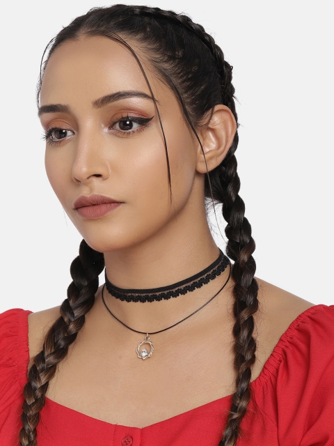 

DressBerry Black Layered Studded Choker Necklace